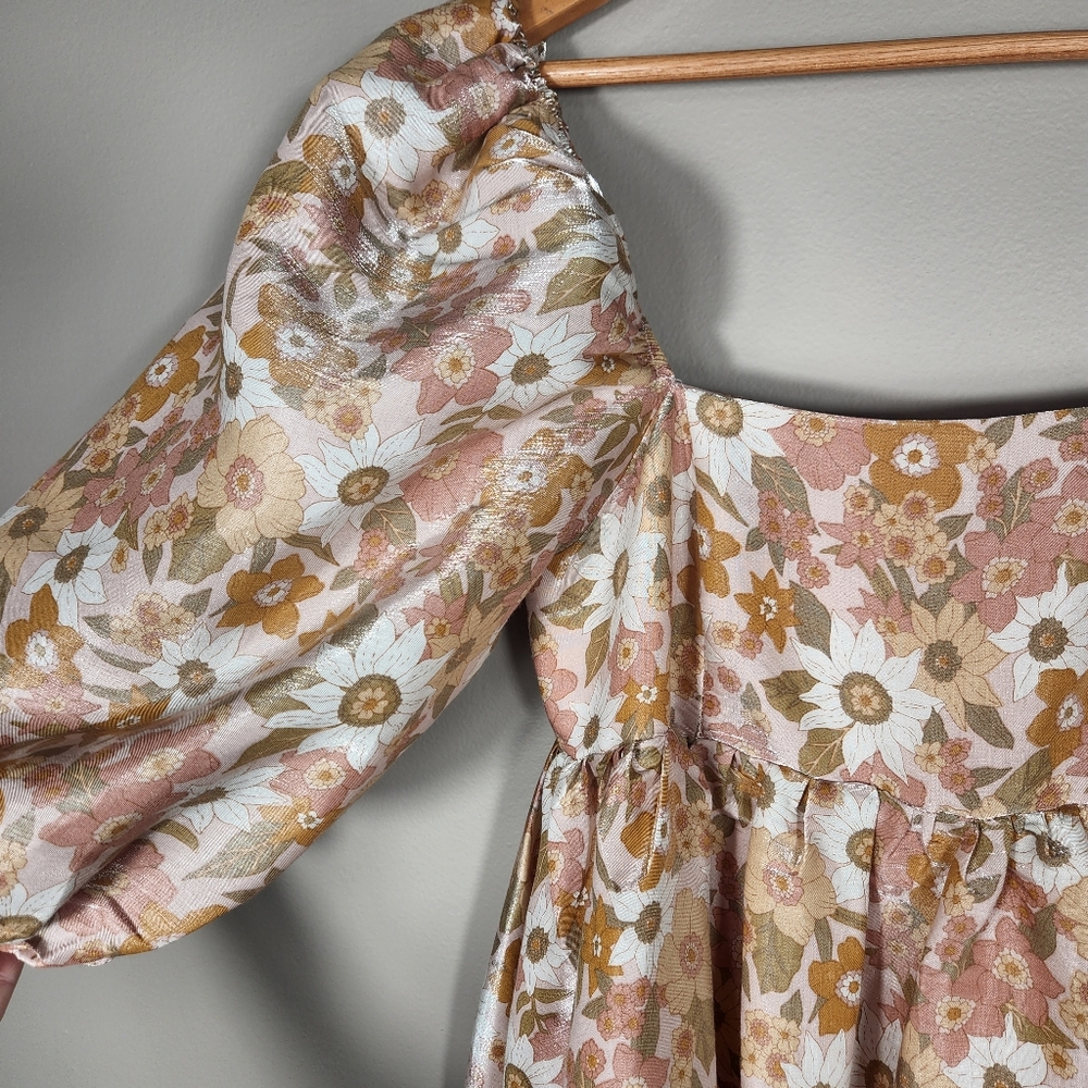 Storia Grace Floral Print Puff Sleeve Babydoll Mini Dress Size Small - Picture 5 of 11
